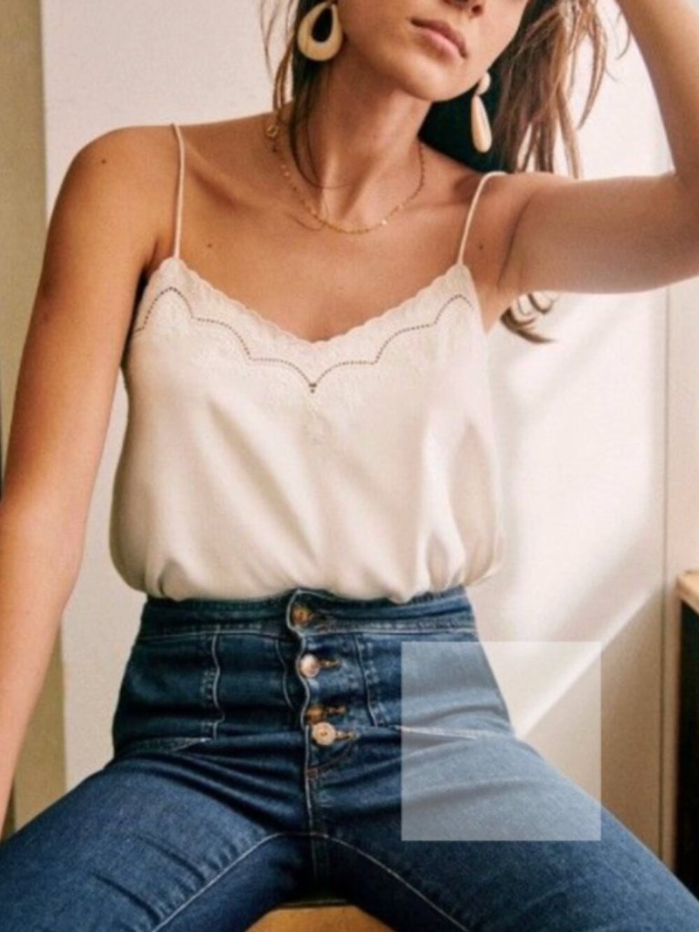 BEST Sezane Palma Silk Top 4 Ecru Ivory Cream Camisole French Classic